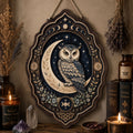Celestial Owl Wooden Sign - Mystical Moon Wall Decor with Stars, Botanicals & Lunar Phases