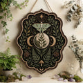 Luna Moth Triple Moon Wooden Sign - Mystical Botanical Wall Decor with Ferns, Pinecones & Mushroom