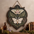 Botanical Moth Wooden Sign - Mystical Woodland Wall Decor with Ferns, Moon Phases & Celestial Stars