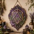 Botanical Crystal Wooden Sign - Mystical Geometric Wall Decor with Succulent, Lavender & Crescent Moon