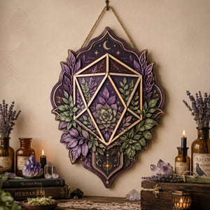 Botanical Crystal Wooden Sign - Mystical Geometric Wall Decor with Succulent, Lavender & Crescent Moon