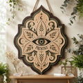 Presence All Seeing Eye Wooden Sign - Mystical Botanical Wall Decor with Moons, Leaves & Celestial Symbols