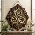 Celtic Triskele Wooden Sign - Mystical Nature Wall Decor with Spiral Vines, Crescent Moons & Runes